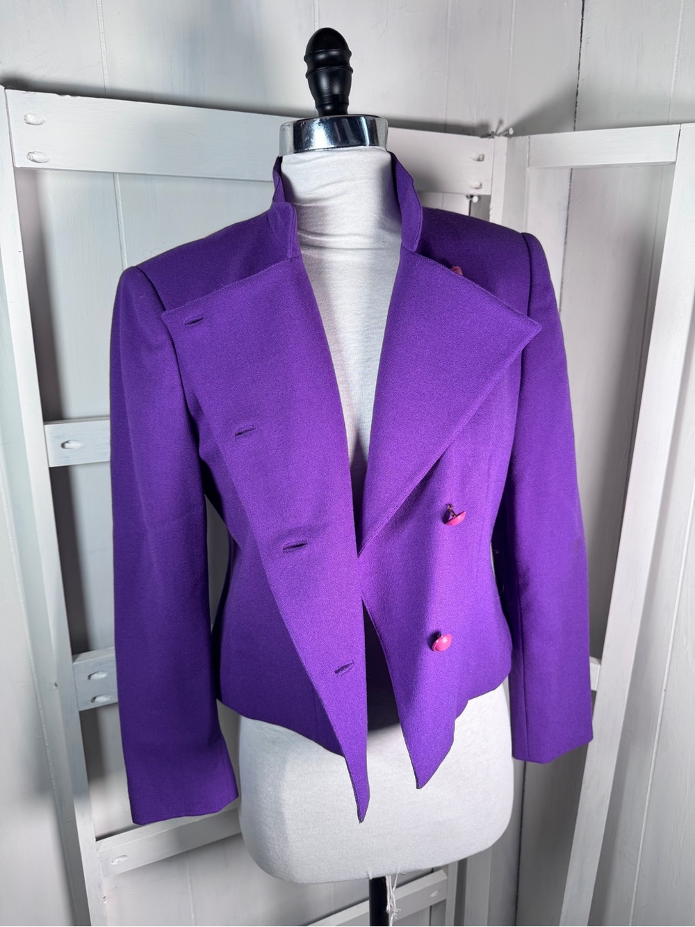 Vtg new Purple Women's Tailored single Breasted Jacket, short, asymmetrical sm